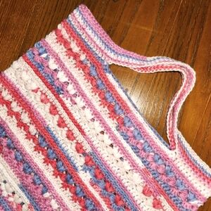 Handmade Crocheted Hobo Tote Textured Pink and Purple Summer Handbag Assessory